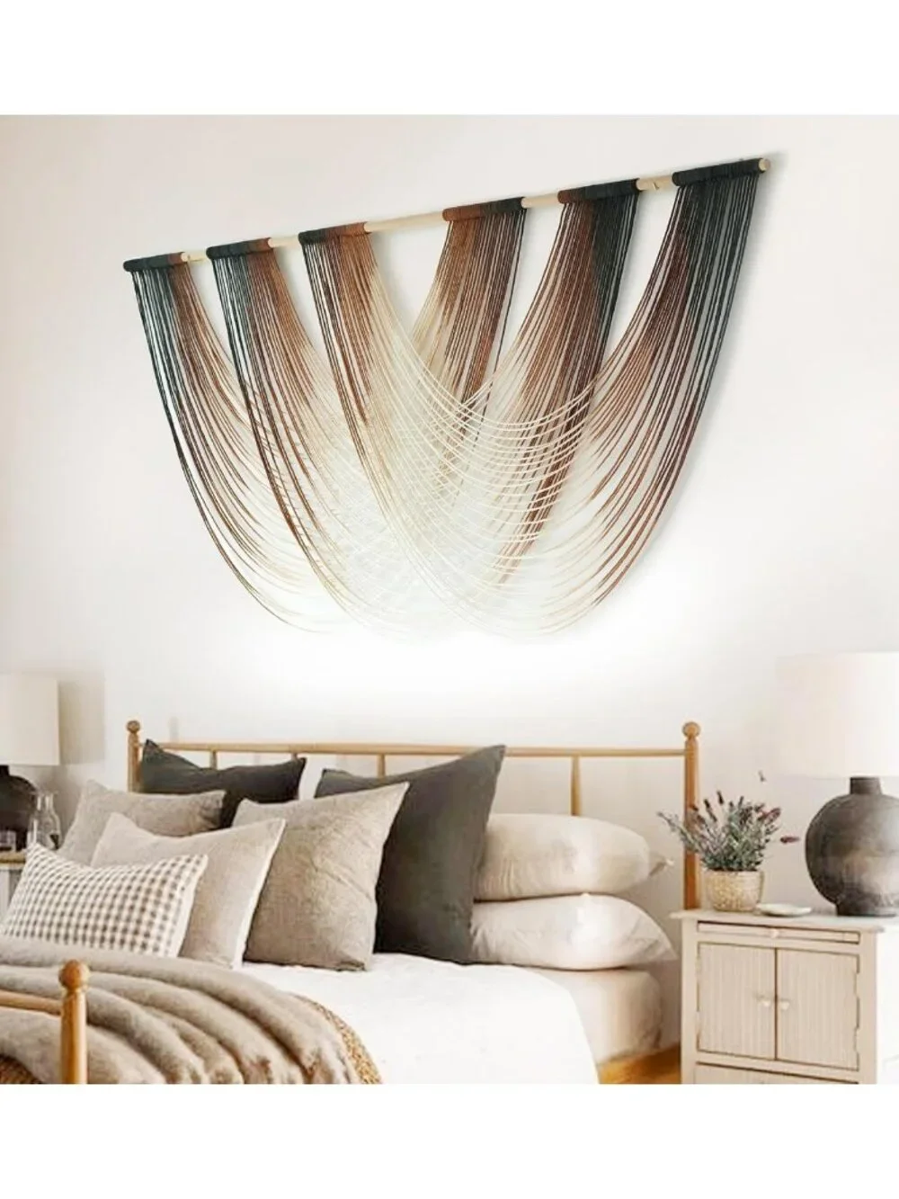 Boho Macrame Wall Hanging - Brown Dip-Dyed Yarn Decor 59